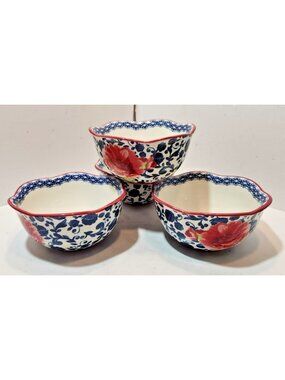 Set of 4 The Pioneer Woman Heritage Floral Bowls Cobalt Blue Red Rose